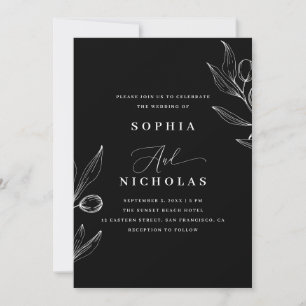 Olive Botanical Black Wedding - Photo & QR Code Invitation