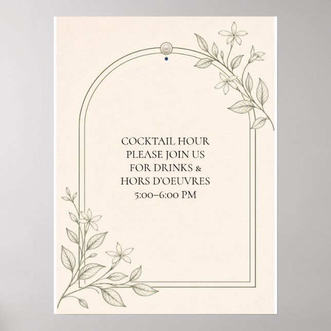 Olive Botanical Cocktail Hour Wedding Sign (Front)