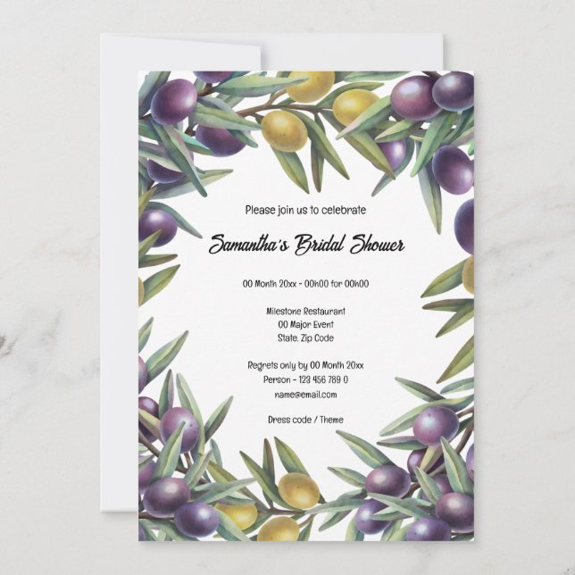 Olive botanical foliage modern olive greenery chic invitation (Back)