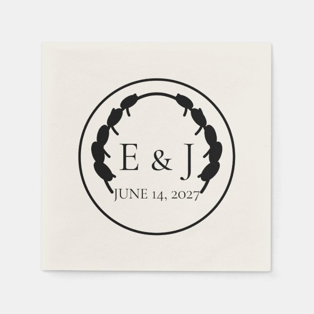 Olive Botanical Monogram Wedding Napkins (Front)