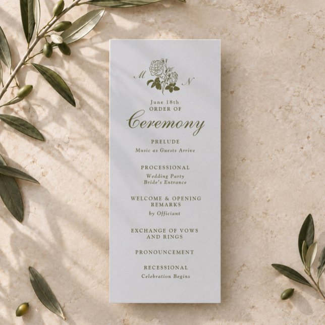 Olive Botanical Monogram Wedding Program Invitation (Creator Uploaded)
