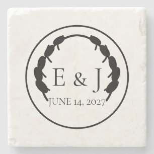 Olive Botanical Monogram Wedding Stone Coaster