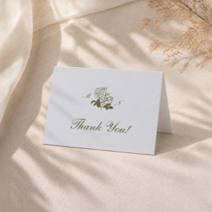 Olive Botanical Monogram Wedding Thank You Card
