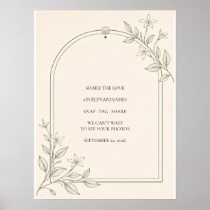 Olive Botanical Photo Sharing Wedding Hashtag Sign