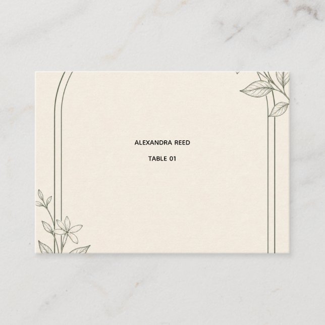 Olive Botanical Place Card with Table Number (Front)