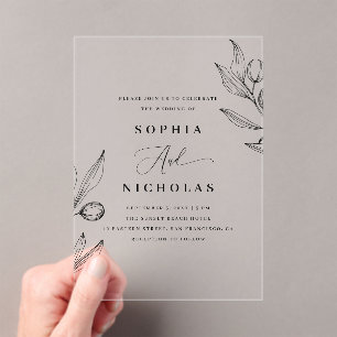 Olive Botanical Wedding   Elegant Italian Greenery Acrylic Invitations