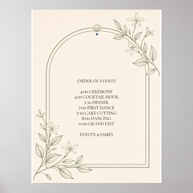 Olive Botanical Wedding Order of Events Poster (Front)