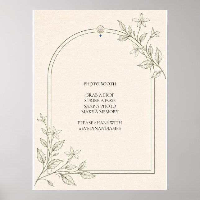 Olive Botanical Wedding Photo Booth Sign (Front)