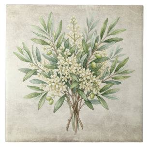 Olive Bouquet Mediterrean Watercolors Rustic Tile