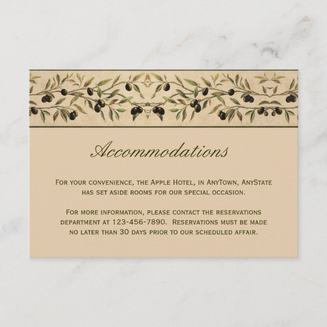 Olive Branch: A Tuscan Touch Accomodations Enclosure Card (Front)