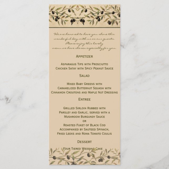 Olive Branch: A Tuscan Touch Wedding Menu (Front)
