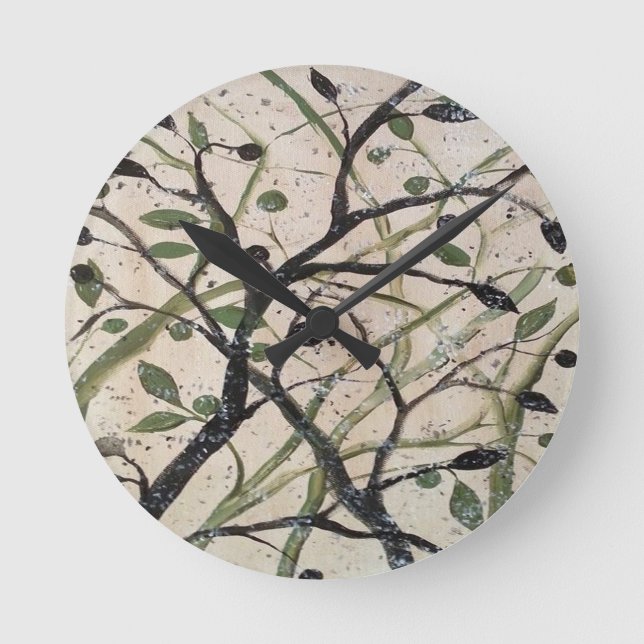 Olive Branch Abstract Art Round Clock (Front)