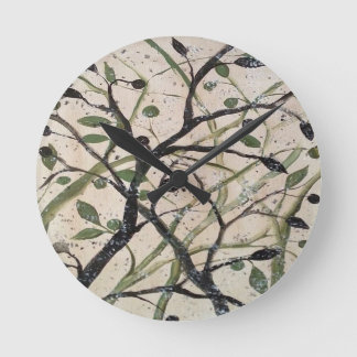 Olive Branch Abstract Art Round Clock