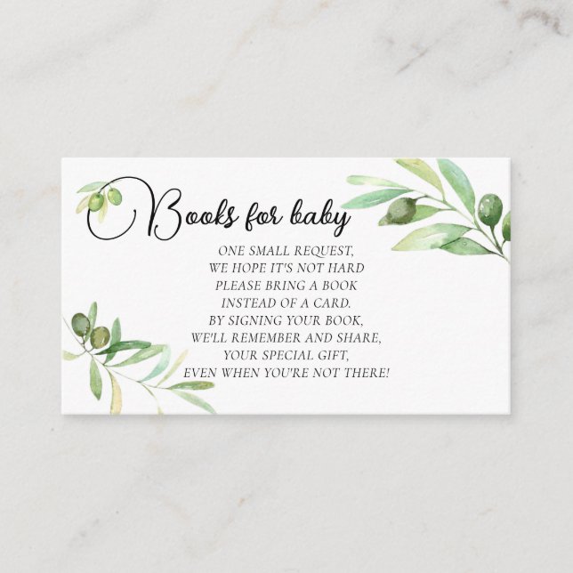 Olive branch Baby Shower Book Request Insert (Front)