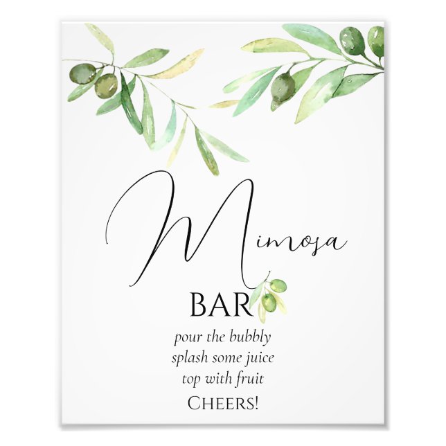 Olive branch Baby Shower Mimosa Bar Poster (Front)