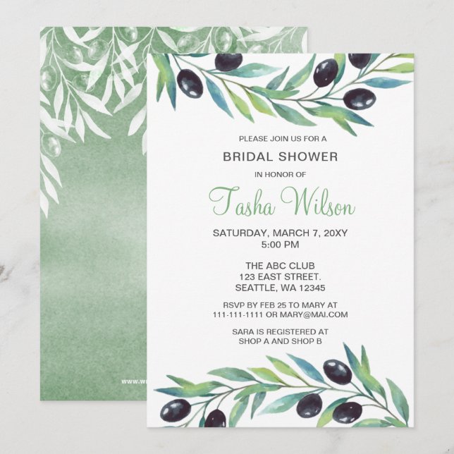 Olive Branch Botanical Bridal Shower Invitation (Front/Back)