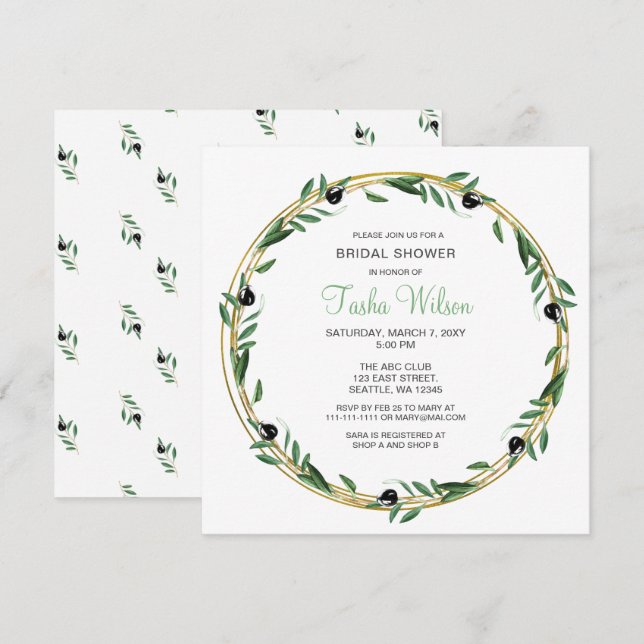 Olive Branch Botanical Bridal Shower Invitation (Front/Back)