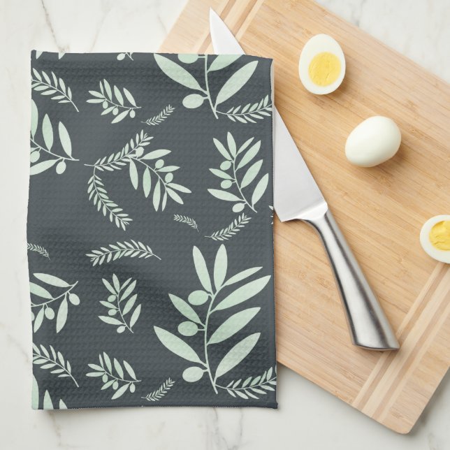 Olive Branch Botanical Kitchen Apron & Towel  (Quarter Fold)