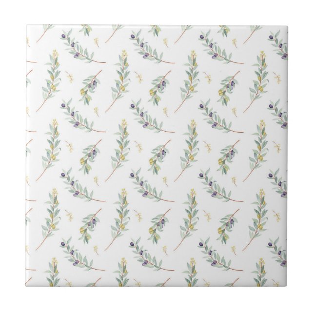 Olive Branch Botanical Rustic Pattern Tile (Front)