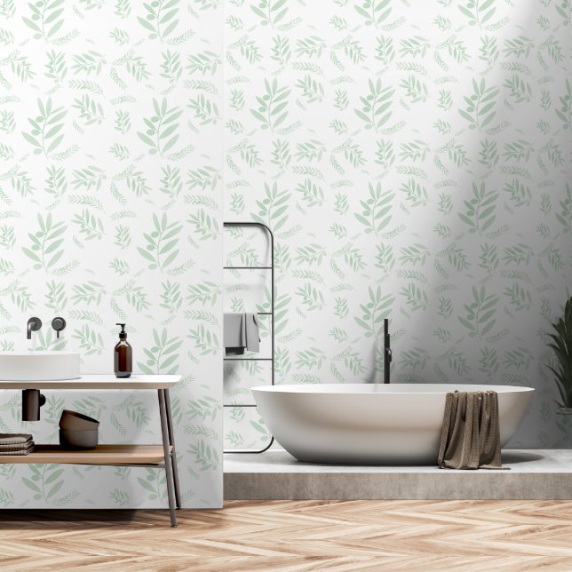 Olive Branch Botanical Wallpaper – Natural Leaf  (Bathroom)
