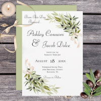 Olive Branch Bouquets Sage Wedding Invitation