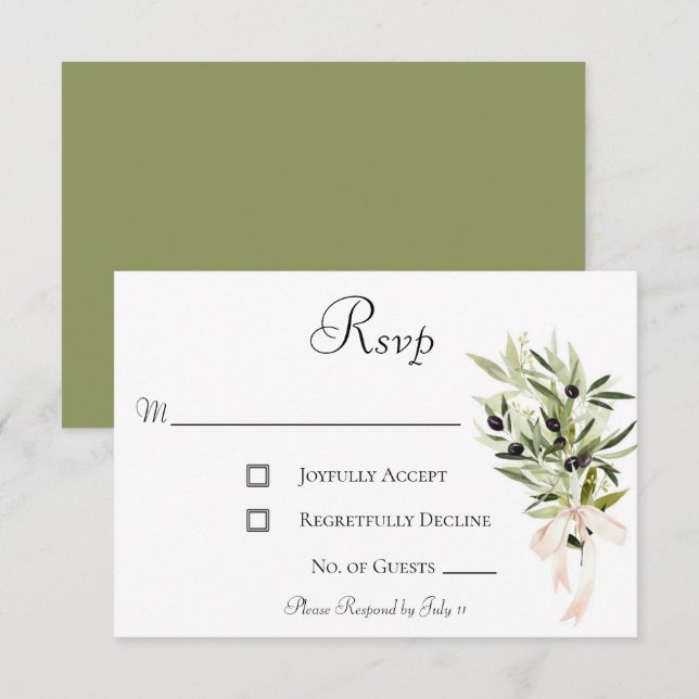 Olive Branch Bouquets Wedding RSVP Card (Front/Back)
