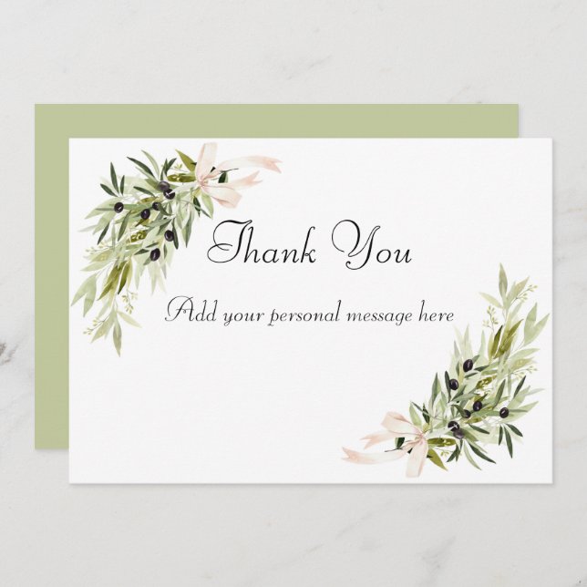 Olive Branch Bouquets Wedding Thank You Card (Front/Back)