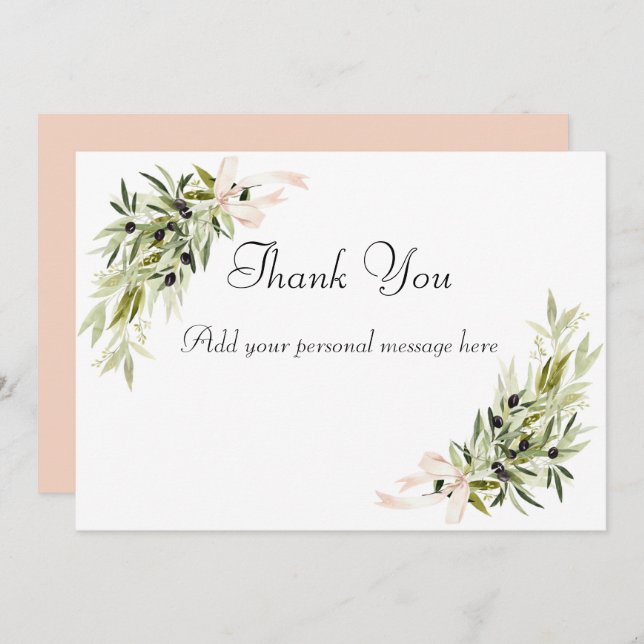 Olive Branch Bouquets Wedding Thank You Card (Front/Back)