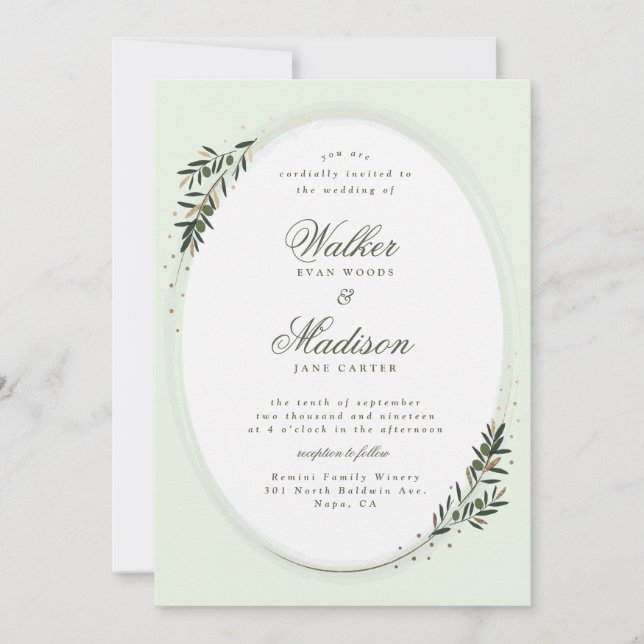 Olive branch classic wedding invitation (Front)