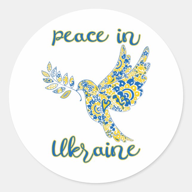 Olive branch dove of peace Ukrainian flag colours Classic Round Sticker (Front)