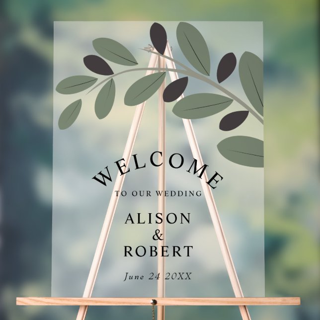 Olive branch frosted wedding welcome sign (Neutral)