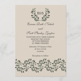 Olive branch garland and wreath wedding invitation