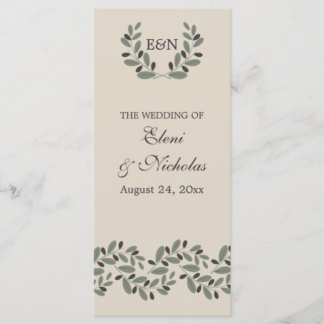 Olive branch garland and wreath wedding program programme (Front)