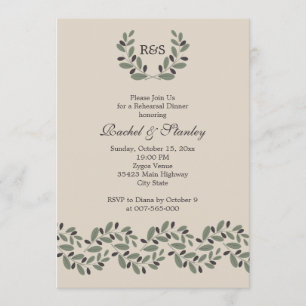Olive branch garland wedding rehearsal dinner invitation