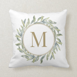 Olive Branch Laurel Wreath Personalised Monogram Cushion