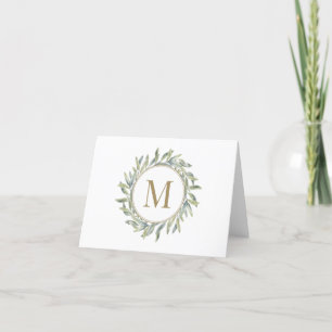 Olive Branch Laurel Wreath Personalised Monogram Thank You Card