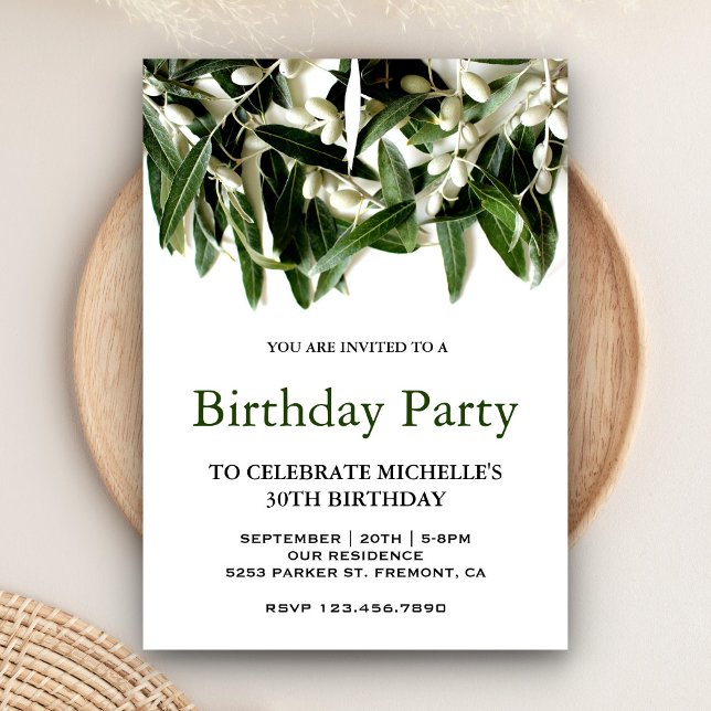 Olive Branch Leaves Botanical Birthday Party Invitation (Creator Uploaded)