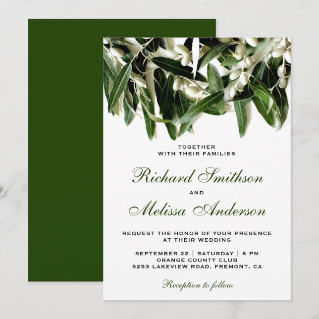 Olive Branch Leaves Botanical Wedding Invitation (Front/Back)