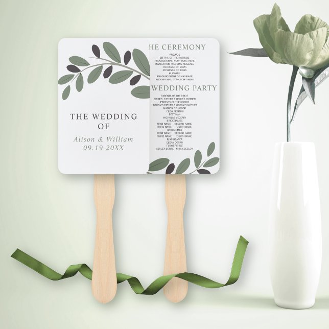 Olive branch Mediterranean charm wedding program Hand Fan (Creator Uploaded)