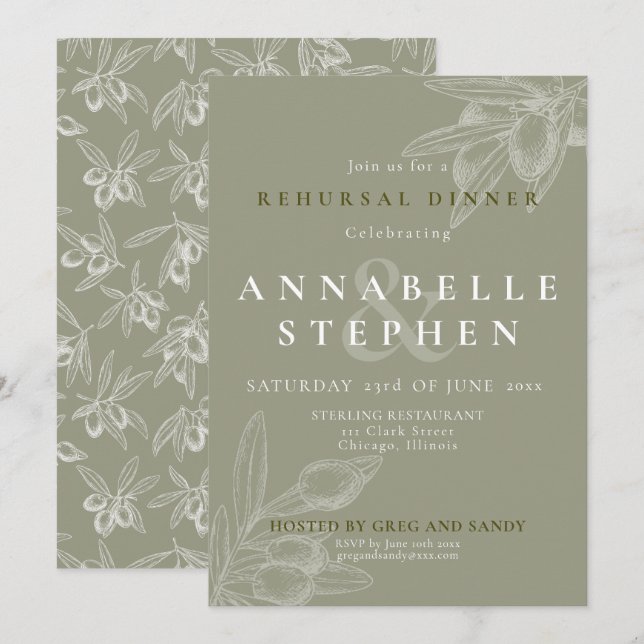 Olive Branch Mediterranean Chic Rehearsal Dinner Invitation (Front/Back)