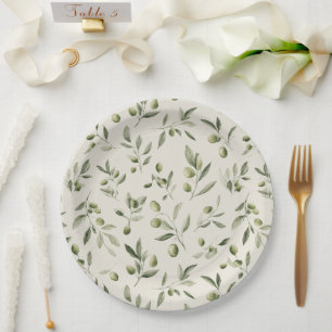 Olive Branch Mediterranean Pattern  Paper Plate