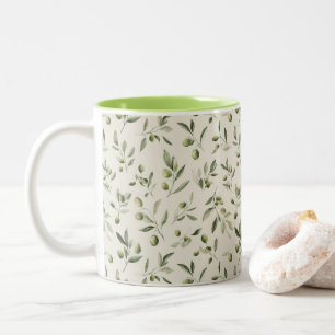 Olive Branch Mediterranean Pattern Two-Tone Coffee Mug