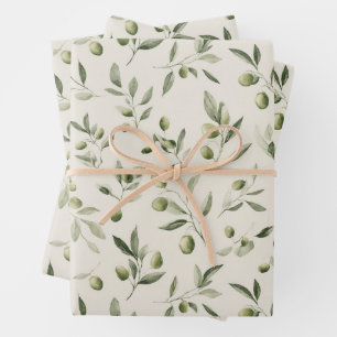 Olive Branch Mediterranean Pattern Wrapping Paper Sheet