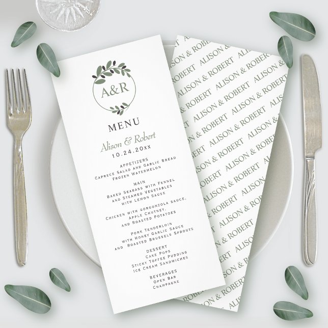 Olive branch Mediterranean wedding menu card (Creator Uploaded)