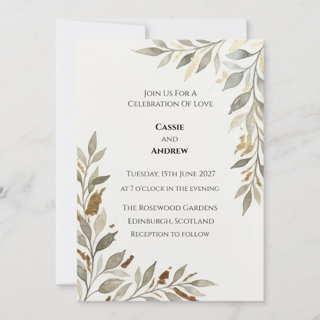 Olive Branch Minimal Wedding Invitation (Front)