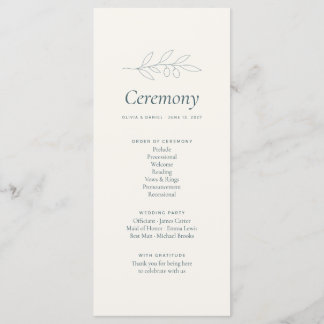 Olive Branch Minimalist Wedding Ceremony Program Programme