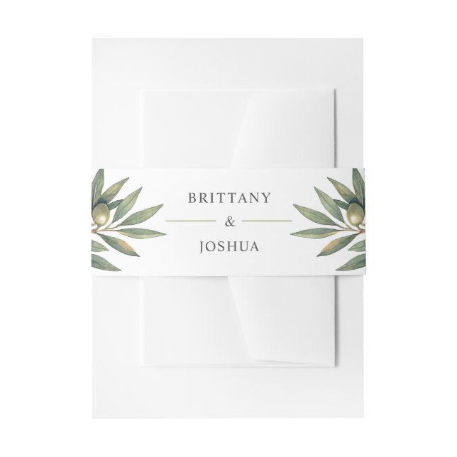 Olive Branch Modern Mediterranean Wedding  Invitation Belly Band (Front Example)