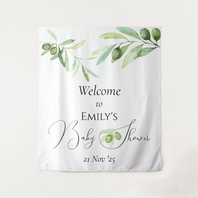 Olive branch Modern minimalist baby shower  Tapestry (Front)