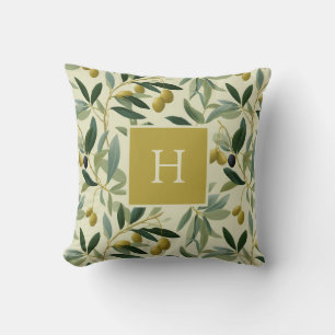 Olive Branch Monogram Initial Botanical Cushion