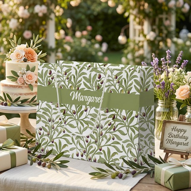 Olive Branch Name Monogram Sage Green Large Gift Bag (Olive Branch Name Monogram Sage Green Large Gift Bag)
